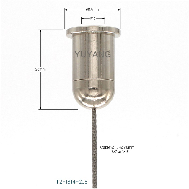Brass Ceiling Mounting Gripper Rounded Bottom Suitable for 1-2mm Steel Wire Rope