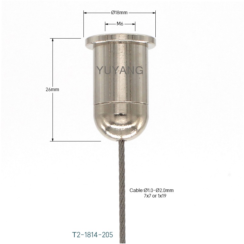 Brass Ceiling Mounting Gripper Rounded Bottom Suitable for 1-2mm Steel Wire Rope