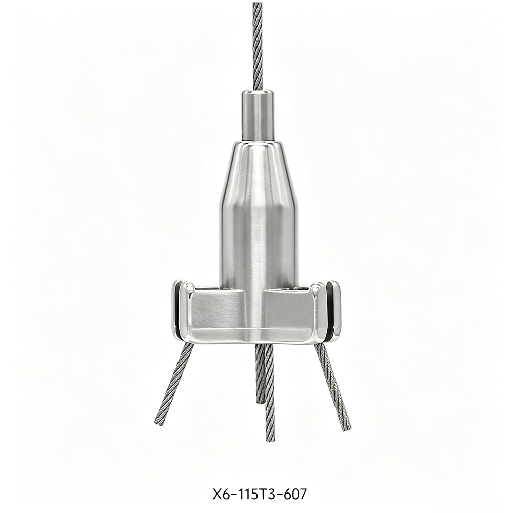 Triple Outlet Wire Rope Gripper Tool-Free Height Adjustment Hardware for Commercial Lighting Hanging System