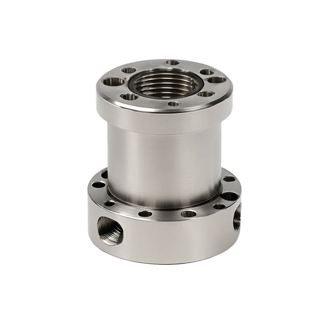 Custom High Precision CNC Machined Stainless Steel Flange Cylinder Hydraulic Fluid Connection Fitting